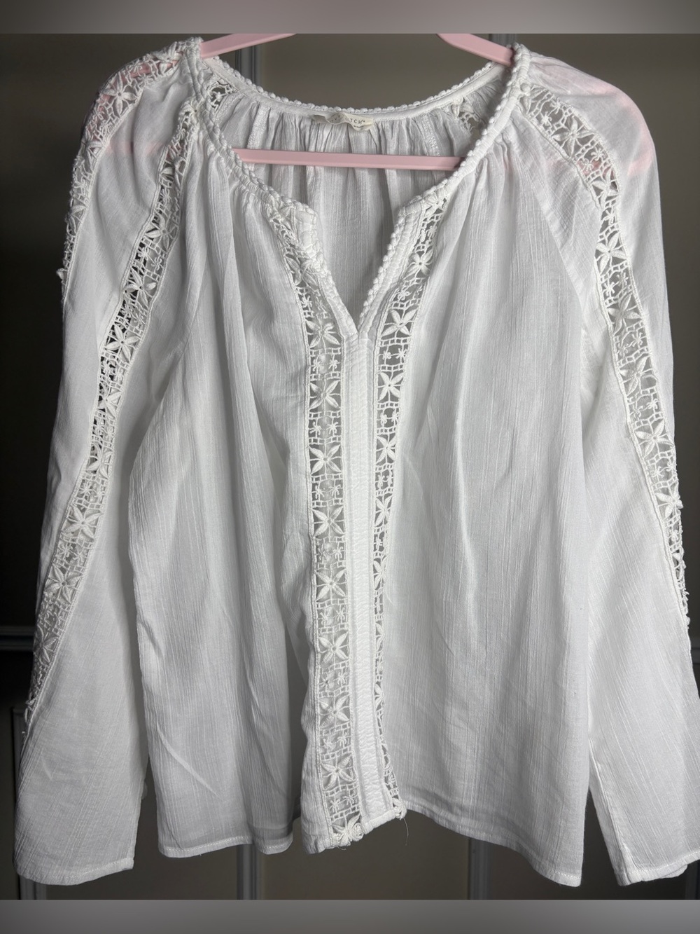 Lovestitch White Cotton Bohemian Bell- Sleeve Blouse with Crochet-lace